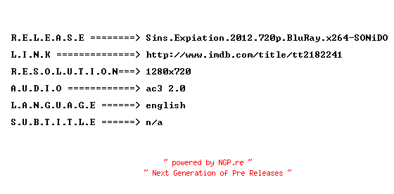 NFO for the release Sins.Expiation.2012.720p.BluRay.x264-SONiDO by SONiDO