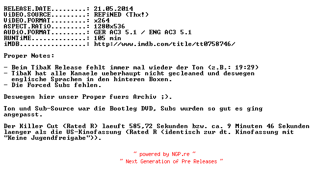 NFO for the release Freitag.der.13.Extended.Killer.Cut.2009.German.AC3D.DL.720p.BluRay.x264.PROPER-HDARCHiV by HDARCHiV