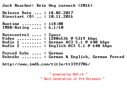 NFO for the release Jack.Reacher.Kein.Weg.zurueck.2016.German.DL.720p.BluRay.x264-COiNCiDENCE by COiNCiDENCE