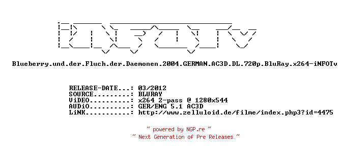 NFO for the release Blueberry.und.der.Fluch.der.Daemonen.2004.GERMAN.AC3D.DL.720p.BluRay.x264-iNFOTv by iNFOTv