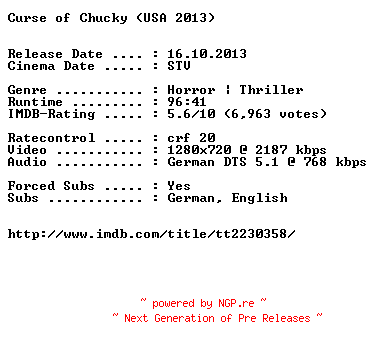 NFO for the release Curse.of.Chucky.UNRATED.2013.German.720p.BluRay.x264-EXQUiSiTE by EXQUiSiTE