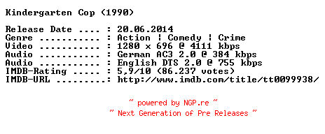 NFO for the release Kindergarten.Cop.1990.GERMAN.AC3D.DL.720p.BluRay.x264-COOLHD by COOLHD