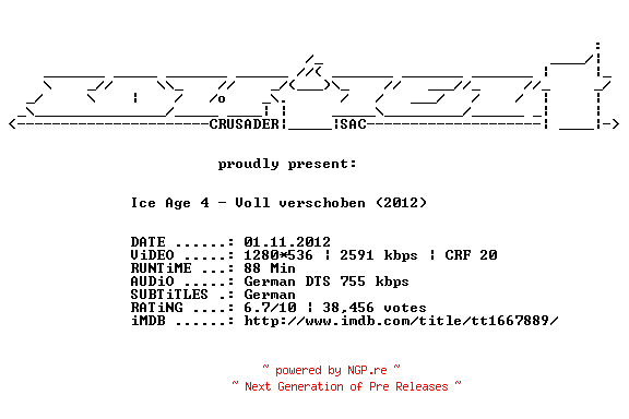 NFO for the release Ice.Age.4.Voll.verschoben.German.REPACK.720p.BluRay.x264-CONFiDENT by CONFiDENT