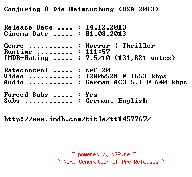 NFO for the release Conjuring.Die.Heimsuchung.German.720p.BluRay.x264-EXQUiSiTE by EXQUiSiTE