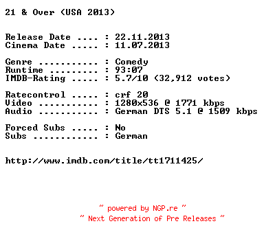 NFO for the release 21.and.Over.German.720p.BluRay.x264-EXQUiSiTE by EXQUiSiTE