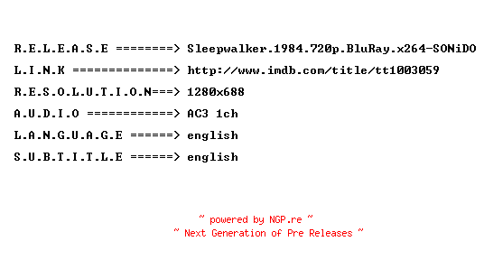 NFO for the release Sleepwalker.1984.720p.BluRay.x264-SONiDO by SONiDO