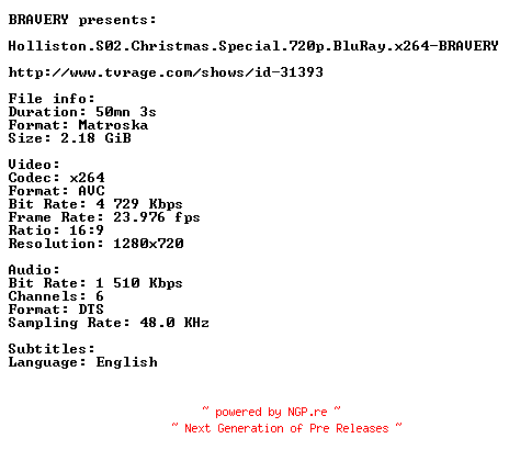 NFO for the release Holliston.S02.Christmas.Special.720p.BluRay.x264-BRAVERY by BRAVERY