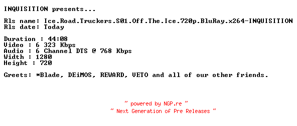 NFO for the release Ice.Road.Truckers.S01.Off.The.Ice.720p.BluRay.x264-INQUISITION by INQUISITION