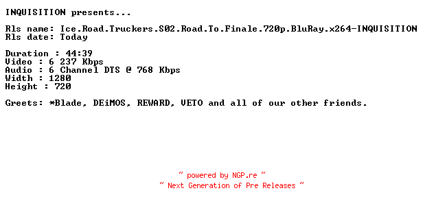 NFO for the release Ice.Road.Truckers.S02.Road.To.Finale.720p.BluRay.x264-INQUISITION by INQUISITION