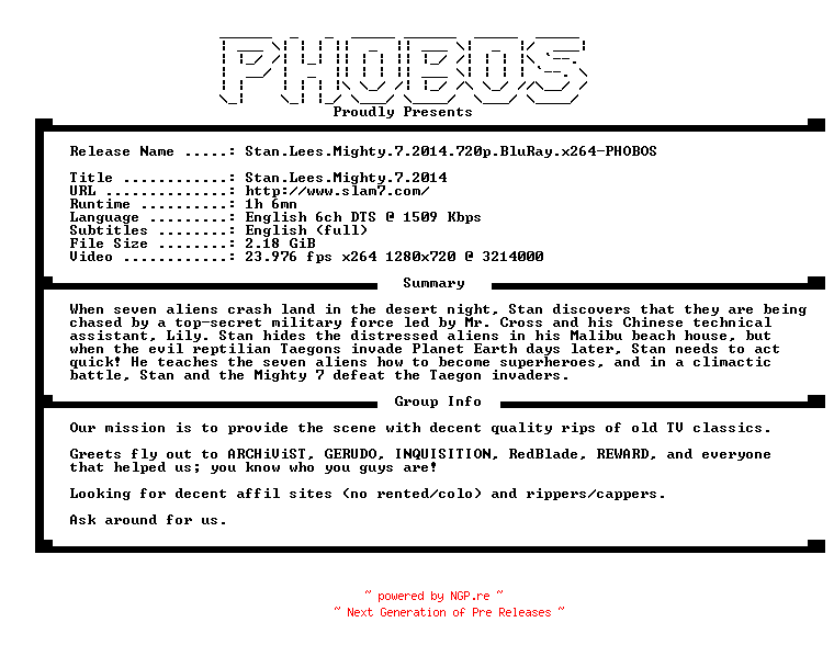 NFO for the release Stan.Lees.Mighty.7.2014.720p.BluRay.x264-PHOBOS by PHOBOS