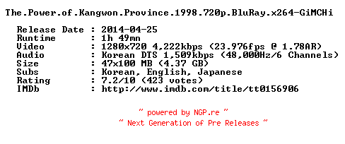 NFO for the release The.Power.of.Kangwon.Province.1998.720p.BluRay.x264-GiMCHi by GiMCHi