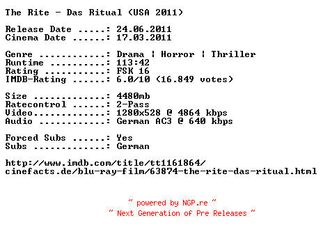 NFO for the release The.Rite.Das.Ritual.2011.German.720p.BluRay.x264-EHEC by EHEC