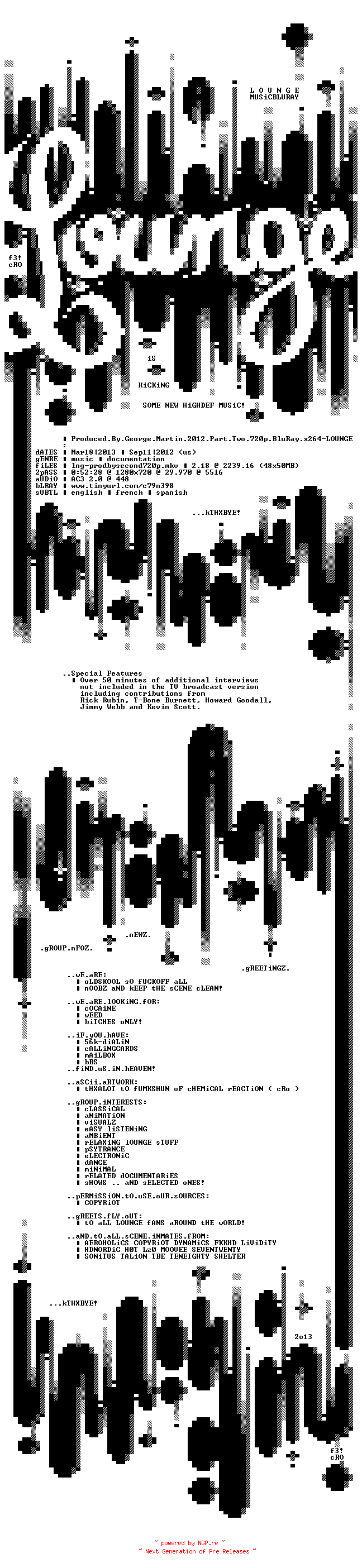 NFO for the release Produced.By.George.Martin.2012.Part.Two.720p.BluRay.x264-LOUNGE by LOUNGE