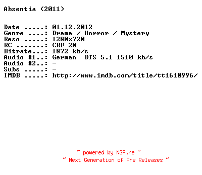 NFO for the release Absentia.2011.German.720p.BluRay.x264-DESPiTE by DESPiTE