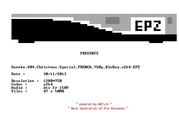 NFO for the release Eureka.S04.Christmas.Special.FRENCH.720p.BluRay.x264-EPZ by EPZ