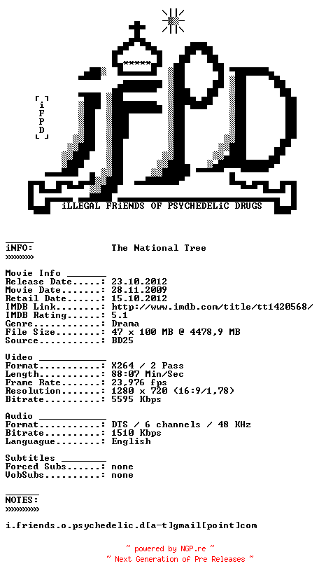 NFO for the release The.National.Tree.2009.720p.BluRay.x264-iFPD by iFPD