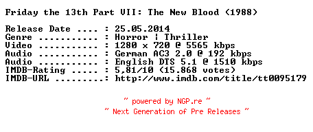NFO for the release Freitag.der.13.Teil.7.Jason.im.Blutrausch.1988.GERMAN.AC3D.DL.720p.BluRay.x264-COOLHD by COOLHD