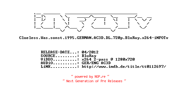 NFO for the release Clueless.Was.sonst.1995.GERMAN.AC3D.DL.720p.BluRay.x264-iNFOTv by iNFOTv