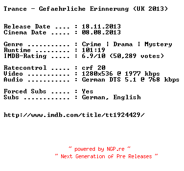 NFO for the release Trance.Gefaehrliche.Erinnerung.German.720p.BluRay.x264-EXQUiSiTE by EXQUiSiTE
