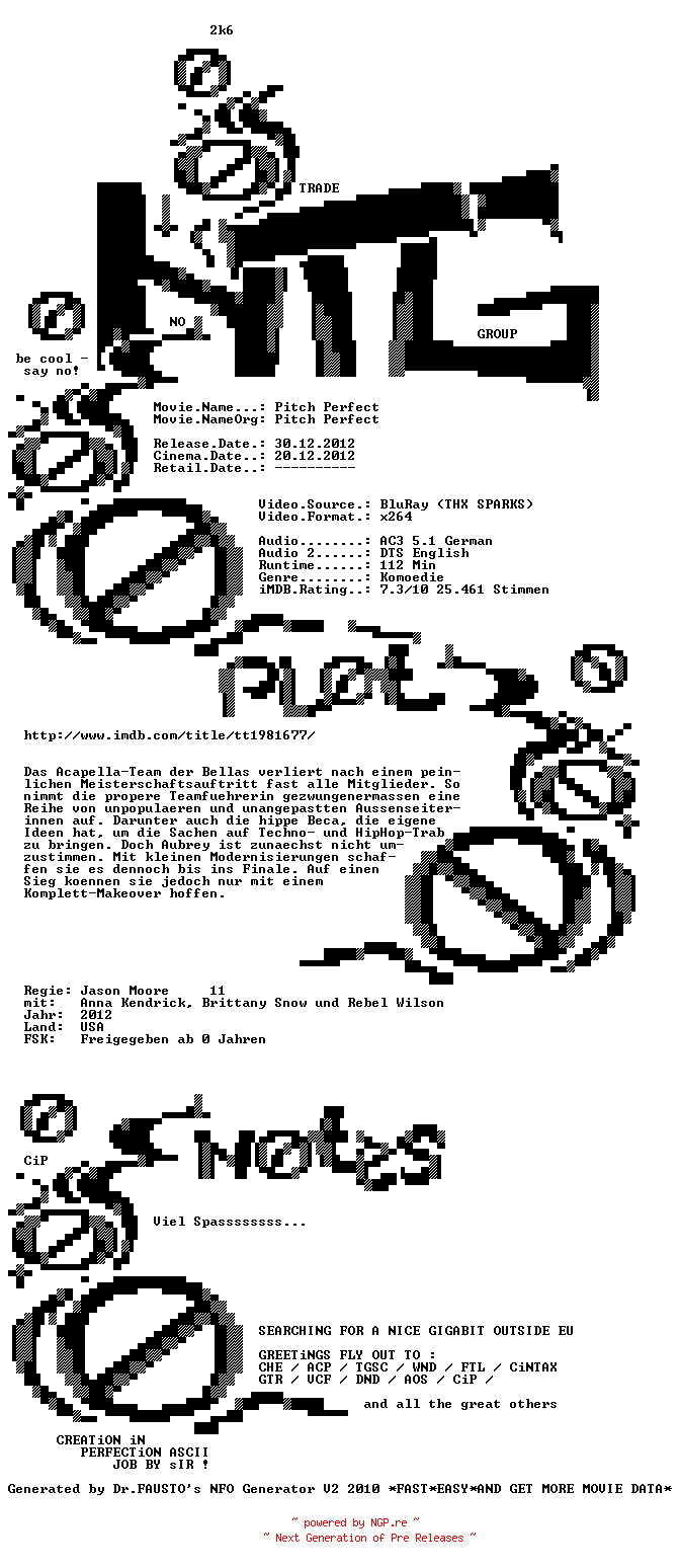 NFO for the release Pitch.Perfect.Die.Buehne.gehoert.uns.German.DL.AC3.Dubbed.720p.BluRay.x264-NTG by NTG