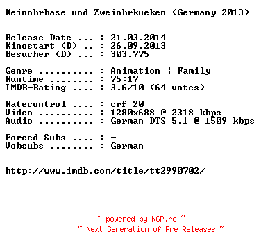 NFO for the release Keinohrhase.und.Zweiohrkueken.German.720p.BluRay.x264-EXQUiSiTE by EXQUiSiTE
