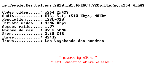 NFO for the release Le.Peuple.Des.Volcans.2010.E01.FRENCH.720p.BluRay.x264-ATLAS by ATLAS