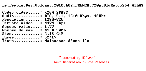 NFO for the release Le.Peuple.Des.Volcans.2010.E02.FRENCH.720p.BluRay.x264-ATLAS by ATLAS