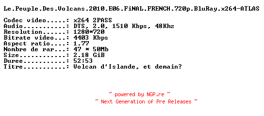 NFO for the release Le.Peuple.Des.Volcans.2010.E06.FiNAL.FRENCH.720p.BluRay.x264-ATLAS by ATLAS