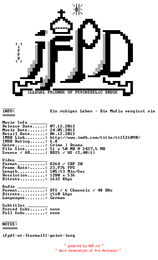 NFO for the release Ein.ruhiges.Leben.2010.German.720p.BluRay.x264-iFPD by iFPD