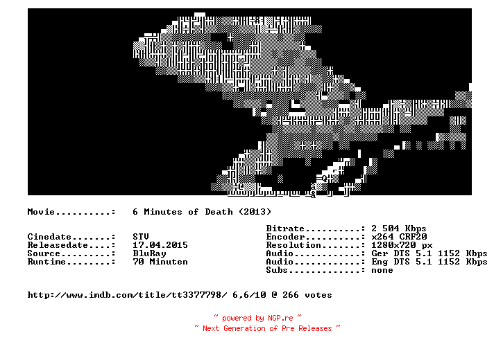 NFO for the release 6.Minutes.of.Death.2013.German.DL.720p.BluRay.x264-LizardSquad by LizardSquad