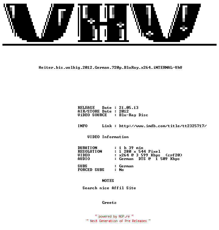 NFO for the release Heiter.bis.wolkig.2012.German.720p.BluRay.x264.iNTERNAL-VhV by VhV