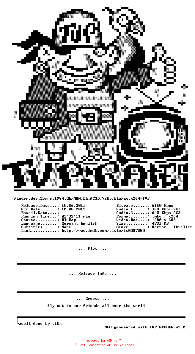 NFO for the release Kinder.des.Zorns.1984.GERMAN.DL.AC3D.720p.BluRay.x264-TVP by TVP