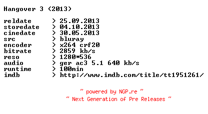 NFO for the release Hangover.3.German.720p.BluRay.x264-CONTRiBUTiON by CONTRiBUTiON
