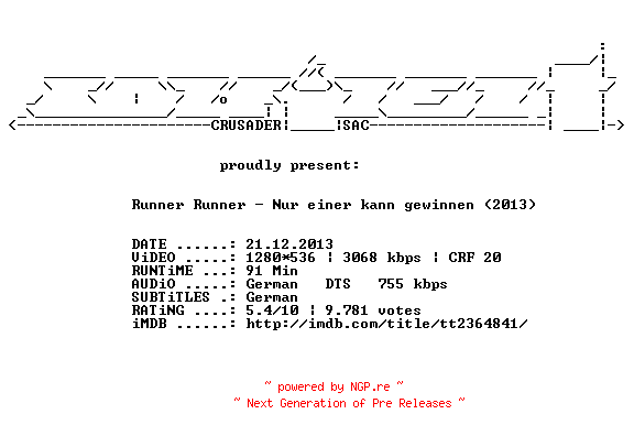 NFO for the release Runner.Runner.German.720p.BluRay.x264-CONFiDENT by CONFiDENT