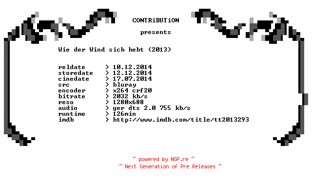 NFO for the release Wie.der.Wind.sich.hebt.2013.German.720p.BluRay.x264-CONTRiBUTiON by CONTRiBUTiON