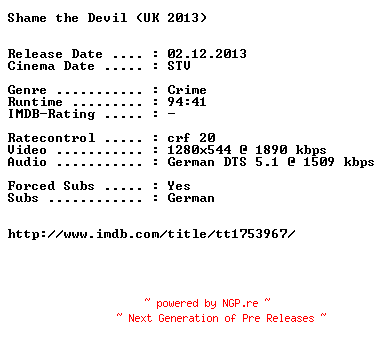 NFO for the release Shame.the.Devil.2013.German.720p.BluRay.x264-EXQUiSiTE by EXQUiSiTE