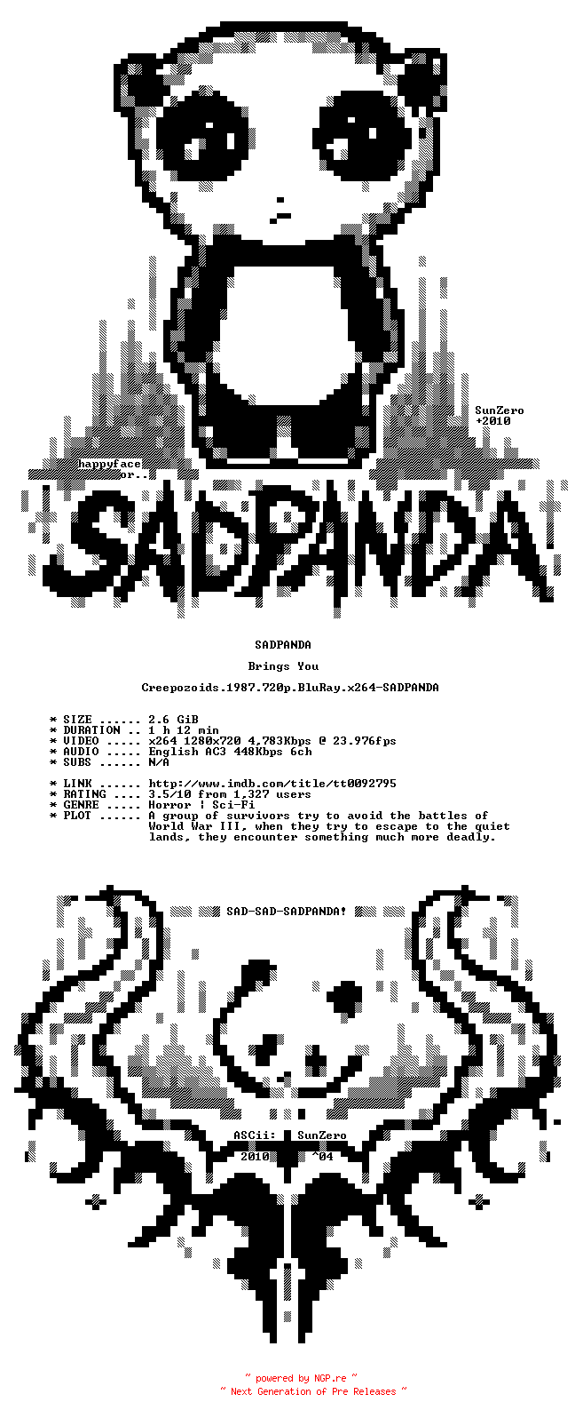 NFO for the release Creepozoids.1987.720p.BluRay.x264-SADPANDA by SADPANDA