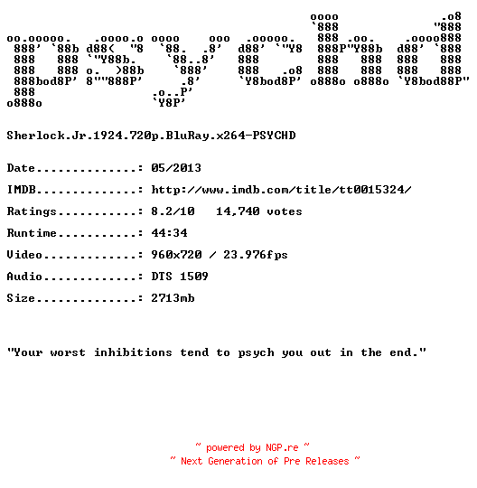 NFO for the release Sherlock.Jr.1924.720p.BluRay.x264-PSYCHD by PSYCHD