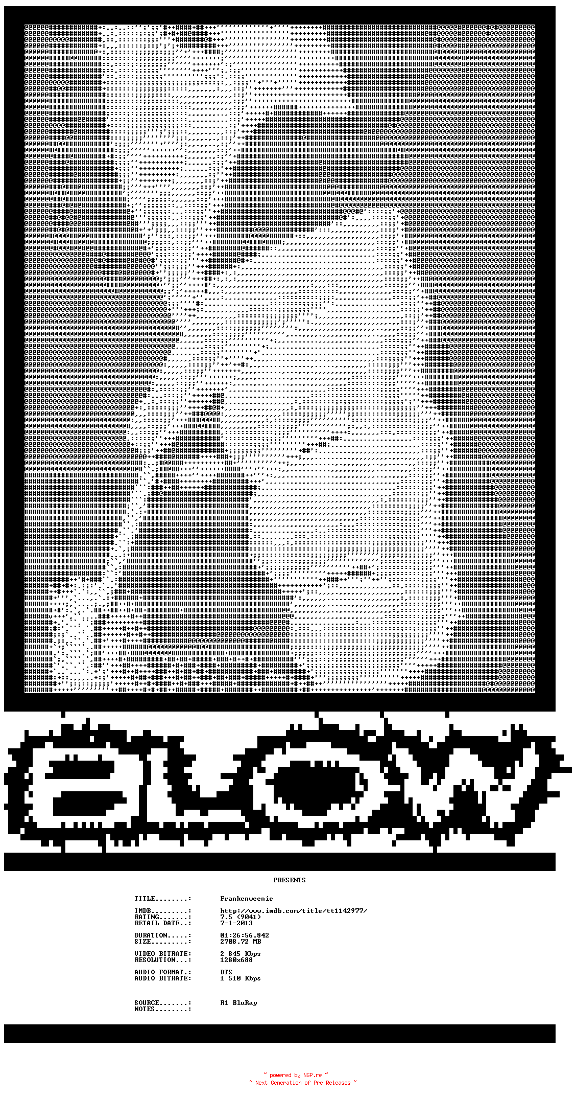 NFO for the release Frankenweenie.2012.720p.BluRay.X264-BLOW by BLOW