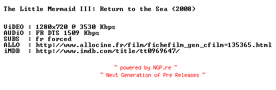 NFO for the release The.Little.Mermaid.III.Ariels.Beginning.2008.FRENCH.720p.BluRay.x264-MAGiCAL by MAGiCAL