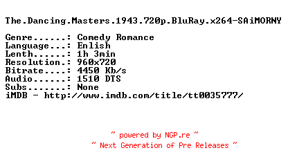NFO for the release The.Dancing.Masters.1943.720p.BluRay.x264-SAiMORNY by SAiMORNY