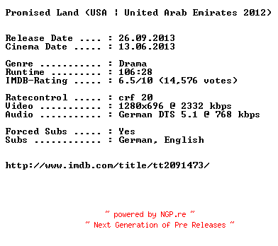 NFO for the release Promised.Land.German.720p.BluRay.x264-EXQUiSiTE by EXQUiSiTE