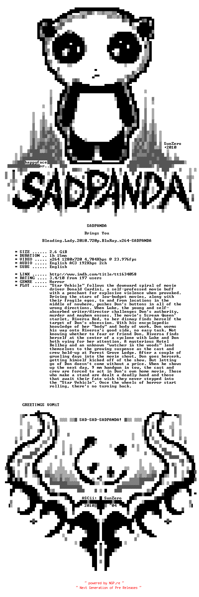 NFO for the release Bleading.Lady.2010.720p.BluRay.x264-SADPANDA by SADPANDA