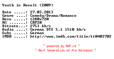 NFO for the release Youth.in.Revolt.2009.German.720p.BluRay.x264-DESPiTE by DESPiTE