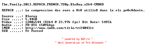 NFO for the release The.Family.2013.FRENCH.720p.BluRay.x264.REPACK-CMBHD by CMBHD
