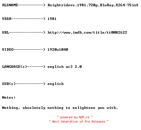 NFO for the release Knightriders.1981.720p.BluRay.X264-7SinS by 7SinS