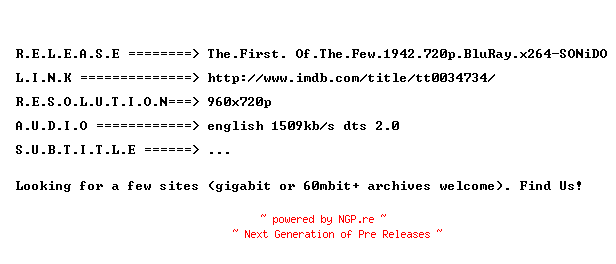 NFO for the release The.First.Of.The.Few.1942.720p.BluRay.x264-SONiDO by SONiDO