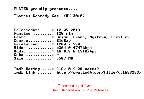 NFO for the release Thorne.Scaredy.Cat.2010.720p.BluRay.x264-RUSTED by RUSTED