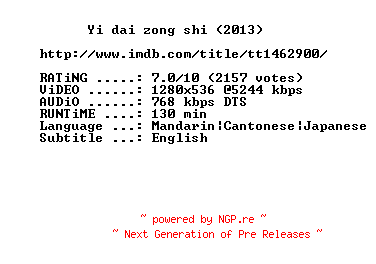 NFO for the release The.Grandmaster.2013.720p.BluRay.x264-MELiTE by MELiTE