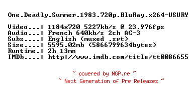 NFO for the release One.Deadly.Summer.1983.720p.BluRay.x264-USURY by USURY